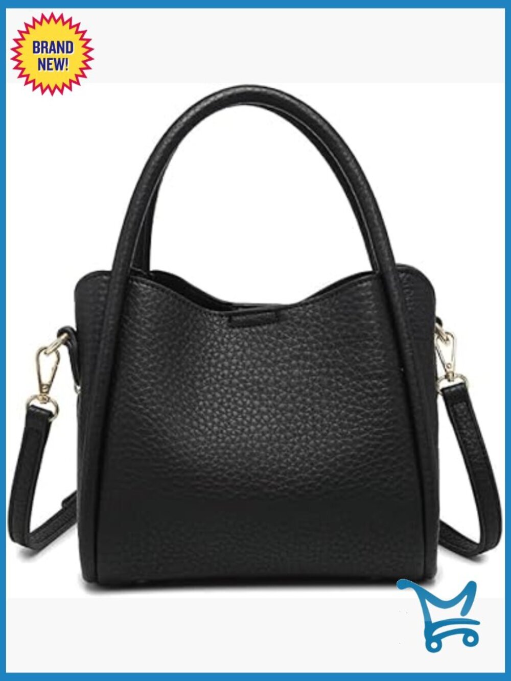 Vegan Leather Satchel Bag with Adjustable Strap, 3 Compartments, 10x8x5 Inches